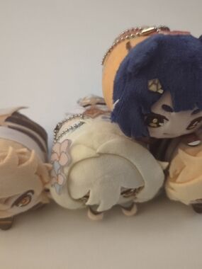 Cute Plush Keychain Set - Cream, Blue, Tan. Genshin Impact Tsum Tsums